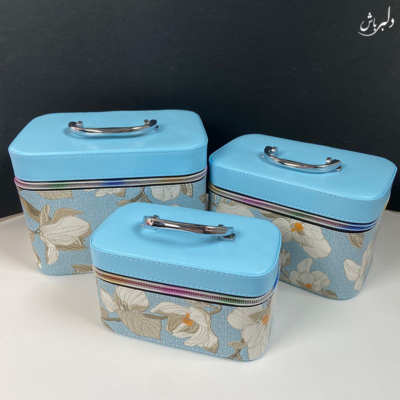 کیف سه تیکه آرایشی گلدار آبی