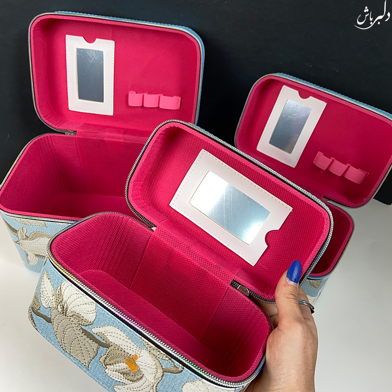 کیف سه تیکه آرایشی گلدار آبی